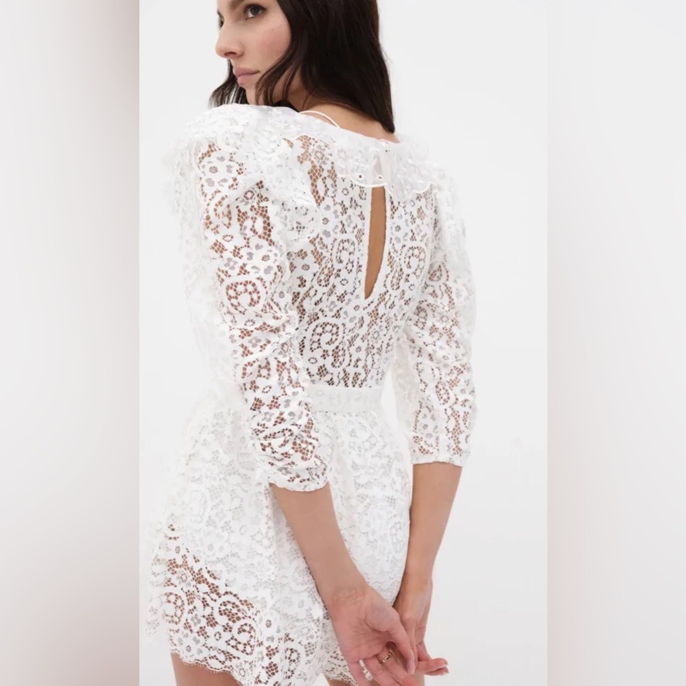 For Love & Lemons Santo Eyelash Lace Embroidered Ruffles Romper XS